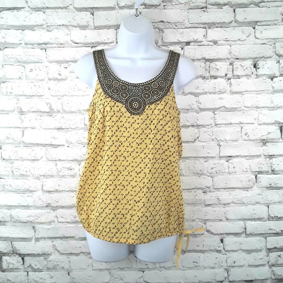 Tops - John Paul Richard Womens Blouse Small Yellow Brown Geometric Side Tie Abstract